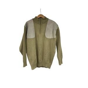 BOB ALLEN Men Hunting Shooting Heavy Sweater Quarter Zip Suede Brown-Green L